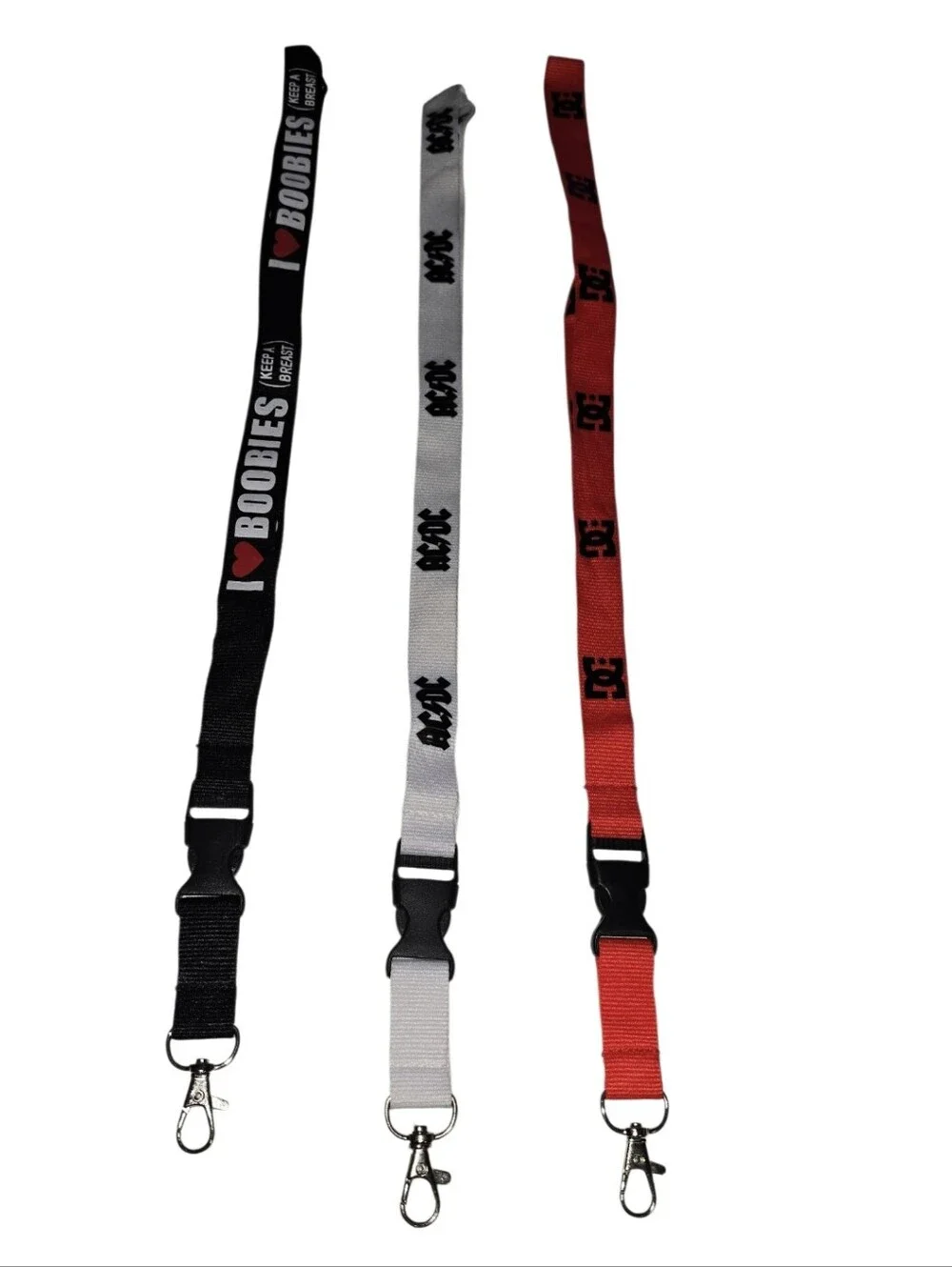 #15 I ♥ Boobies Black/Gray/Red Lanyard Key & Card Holder - Unbranded
